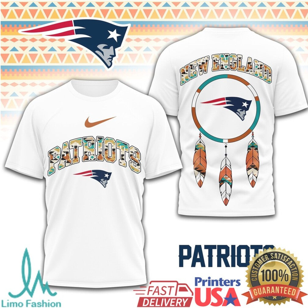 New England Patriots Indigenous Pattern Dreamcatcher Graphic T Shirt - Limotees LLC