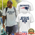 New England Patriots “Jesus Won” Christian Faith Football White T Shirt - Limotees LLC