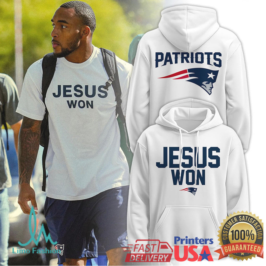 New England Patriots “Jesus Won” Christian Faith Football White T Shirt - Limotees LLC