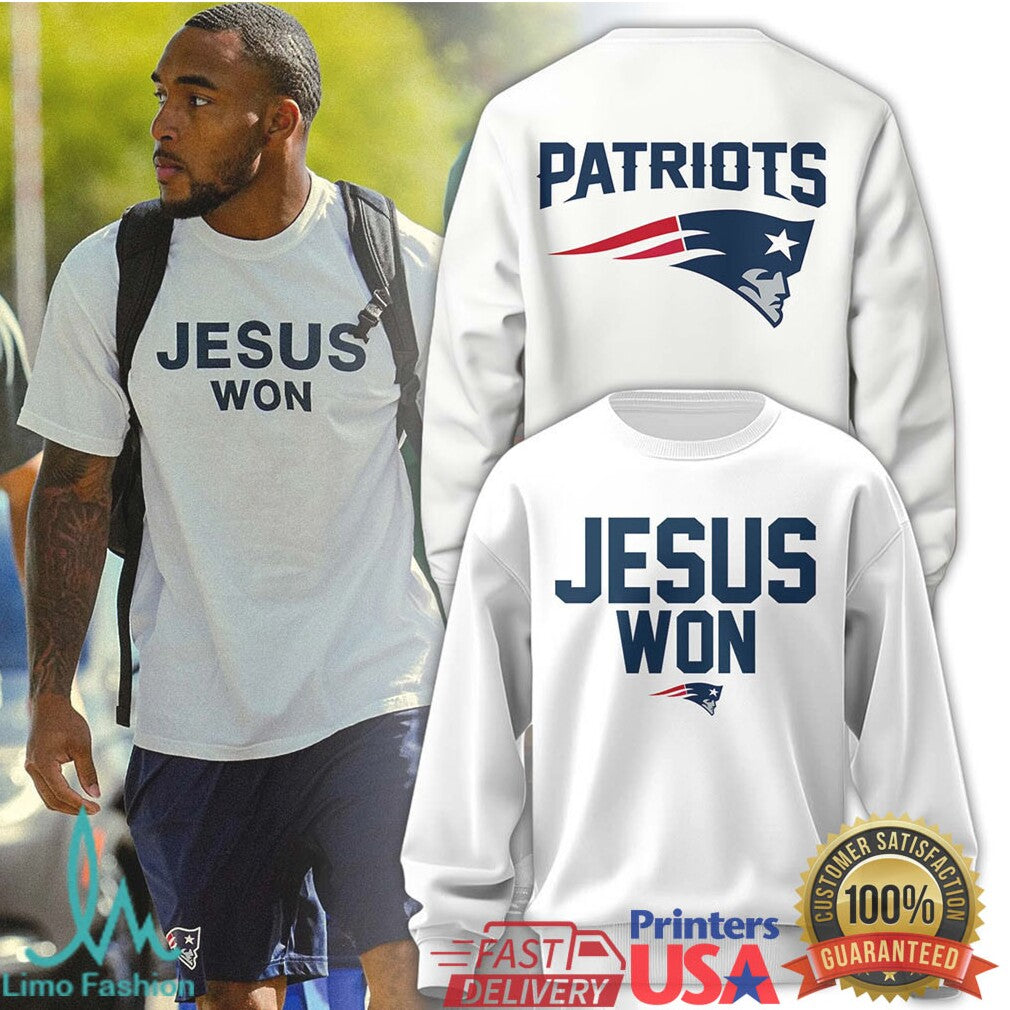 New England Patriots “Jesus Won” Christian Faith Football White T Shirt - Limotees LLC