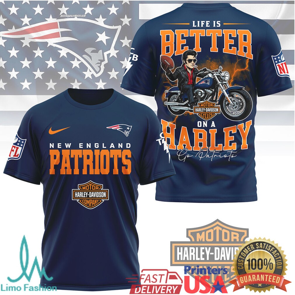 New England Patriots Life Is Better On A Harley T Shirt - Limotees LLC