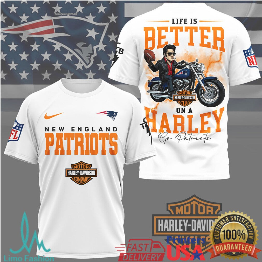 New England Patriots Life Is Better On A Harley T Shirt - Limotees LLC