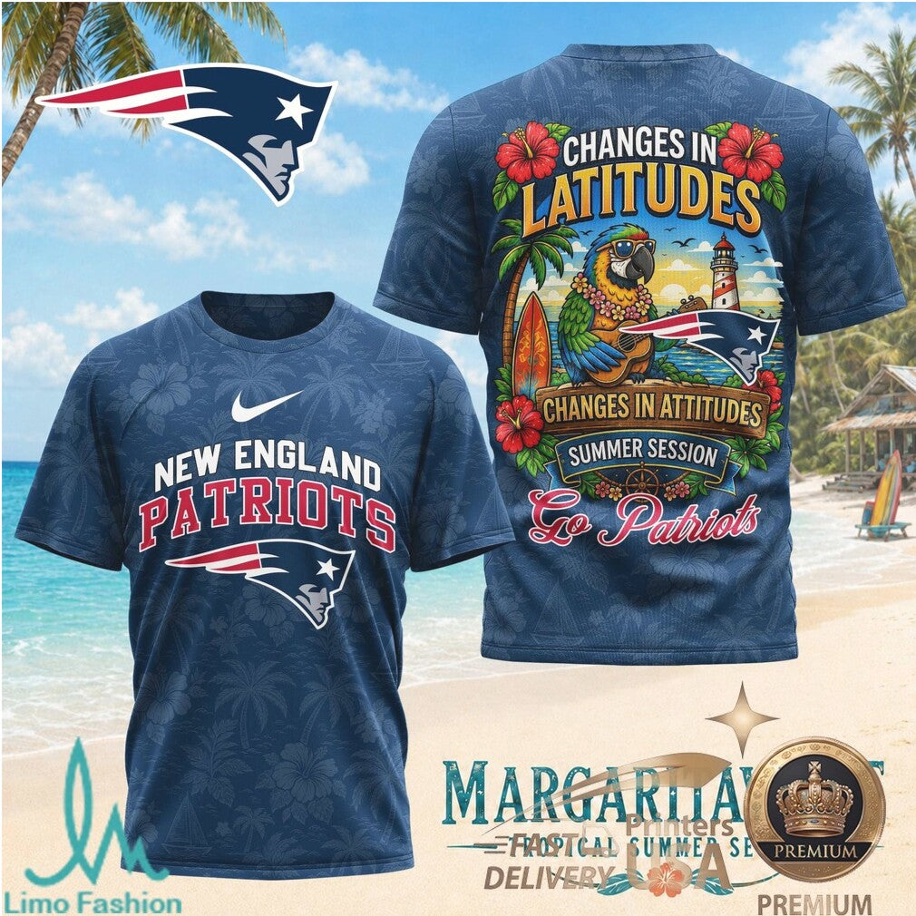 New England Patriots Margaritaville Tropical Parrot Summer T Shirt - Limotees LLC