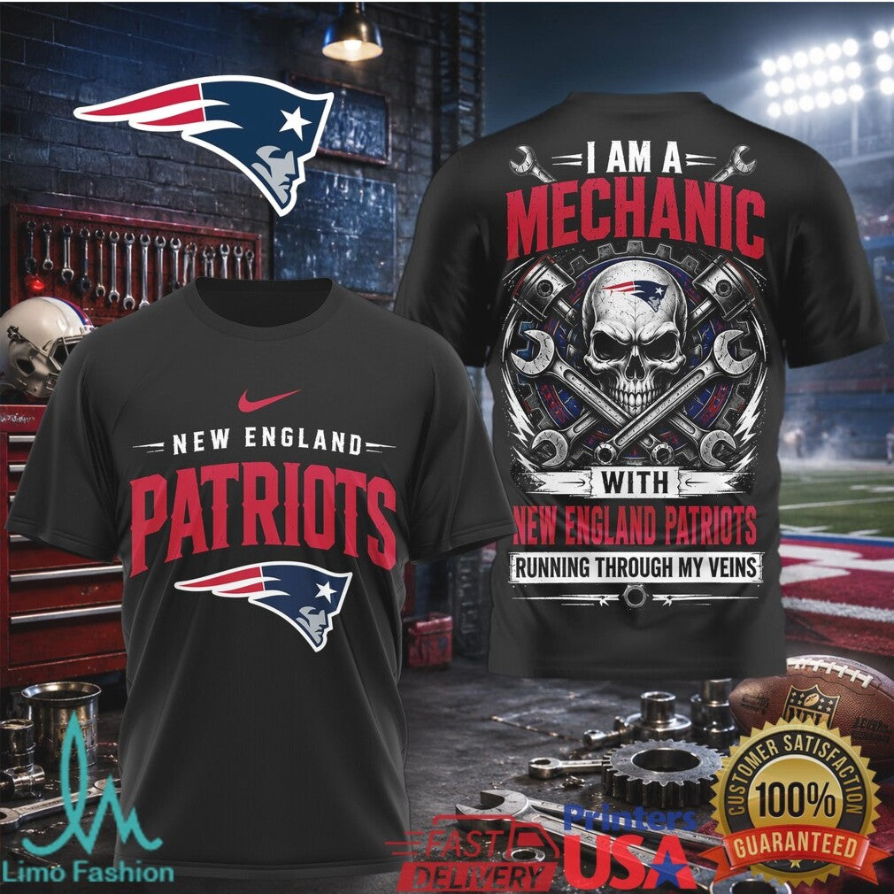 New England Patriots Mechanic Skull Pistons T Shirt - Limotees LLC