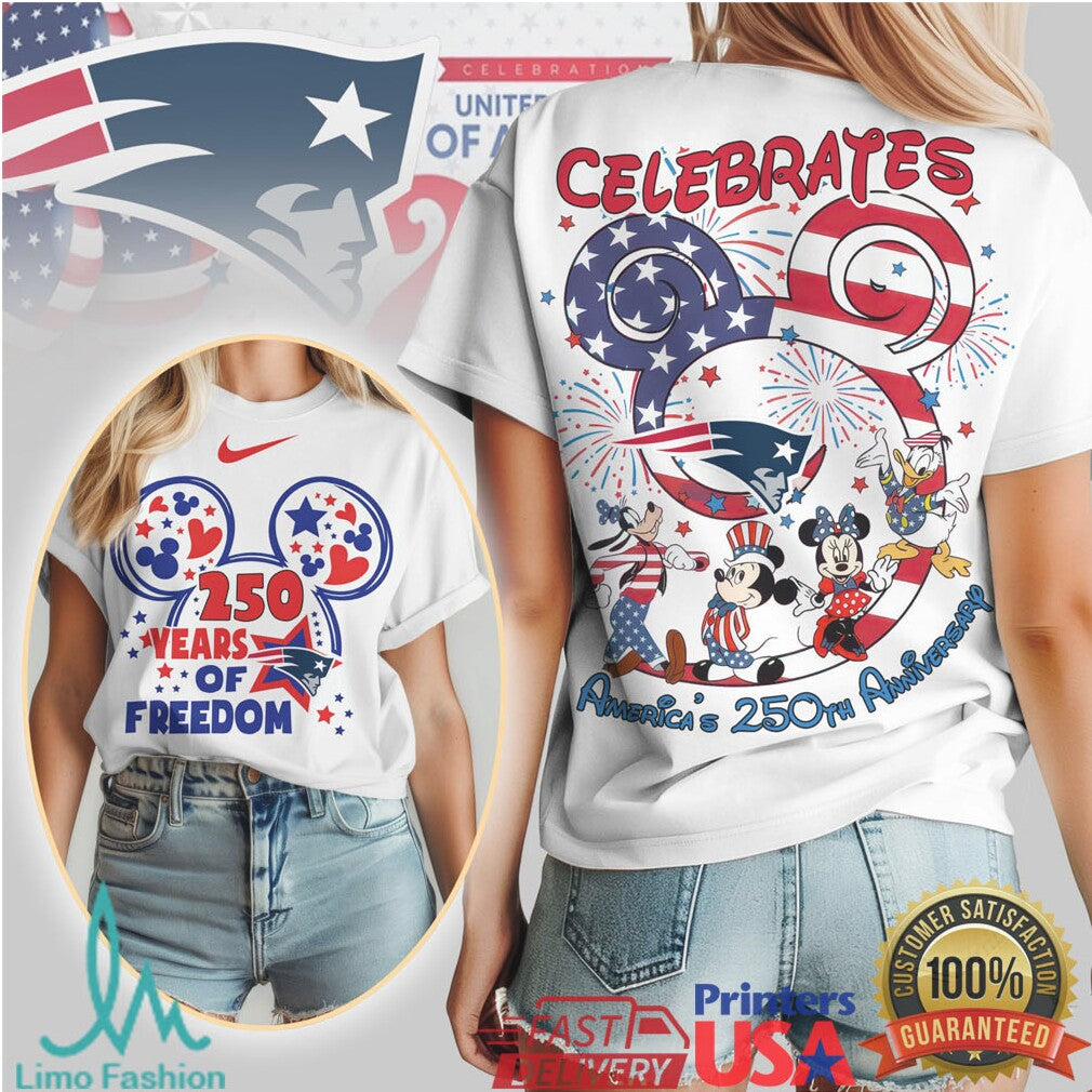 New England Patriots Mickey & Friends America's 250th Anniversary T Shirt - Limotees LLC