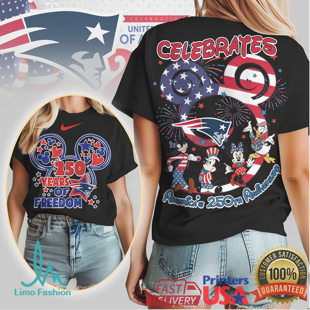 New England Patriots Mickey & Friends America's 250th Anniversary T Shirt - Limotees LLC