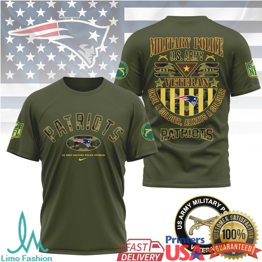 New England Patriots Military Police U.S. Army Veteran T Shirt Military Appreciation T Shirt - Limotees LLC