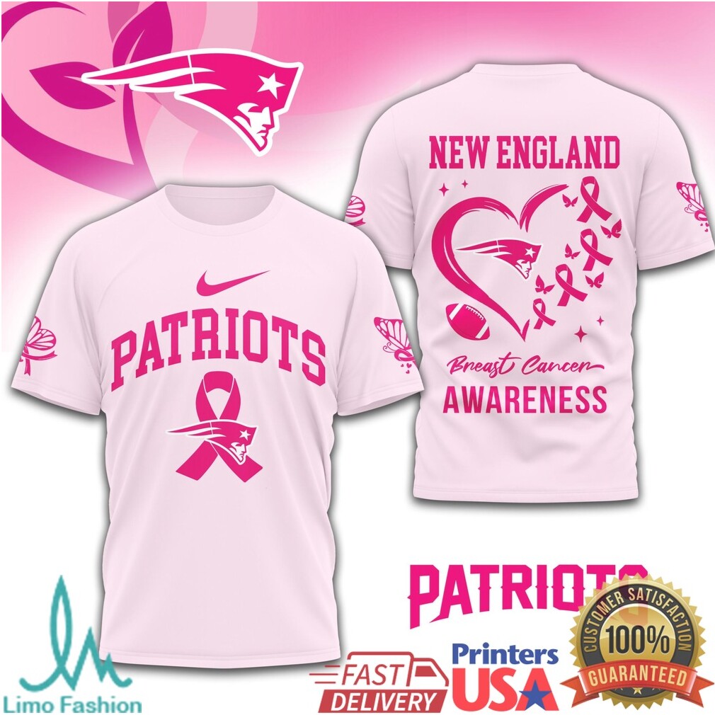 New England Patriots Nike Breast Cancer Awareness Football Heart T Shirt - Limotees LLC