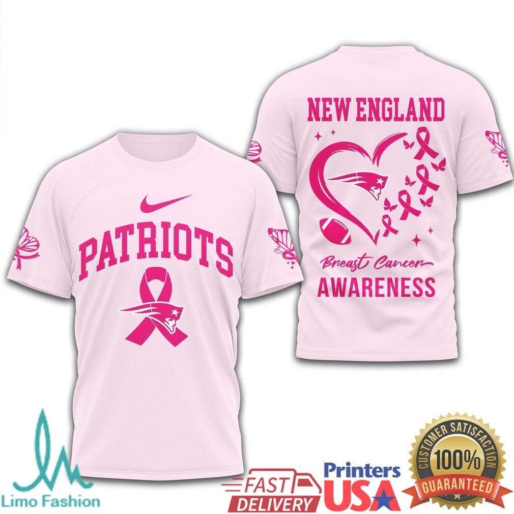 New England Patriots Nike Breast Cancer Awareness Football Heart T Shirt - Limotees LLC