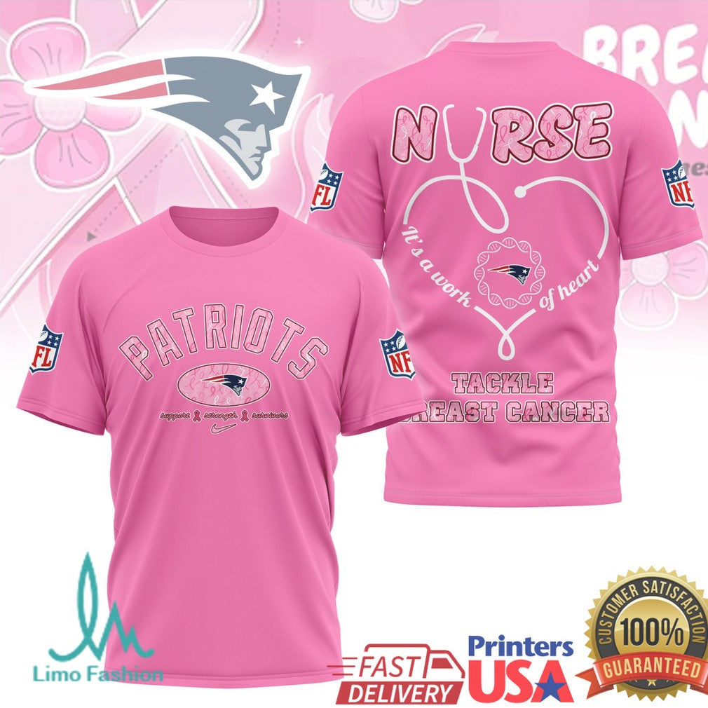 New England Patriots Nurse Breast Cancer Awareness Tackle Pink T Shirt - Limotees LLC