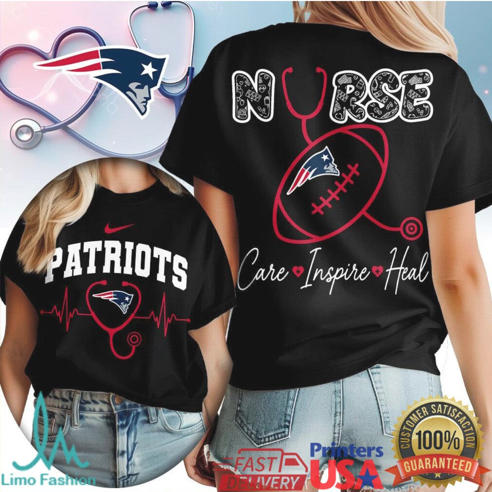 New England Patriots Nurse T Shirt Care Inspire Heal Heartbeat Football Fan - Limotees LLC