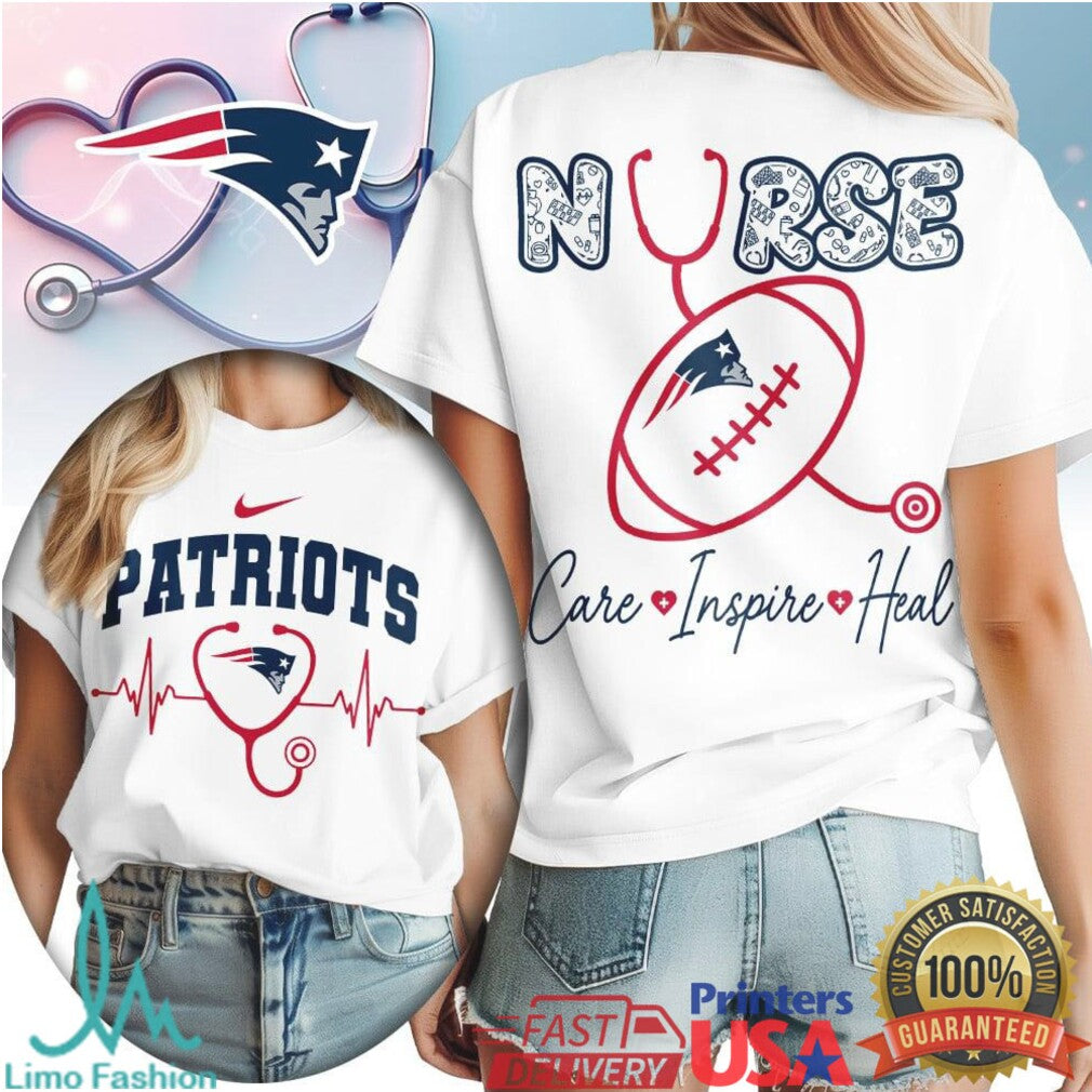 New England Patriots Nurse T Shirt Care Inspire Heal Heartbeat Football Fan - Limotees LLC