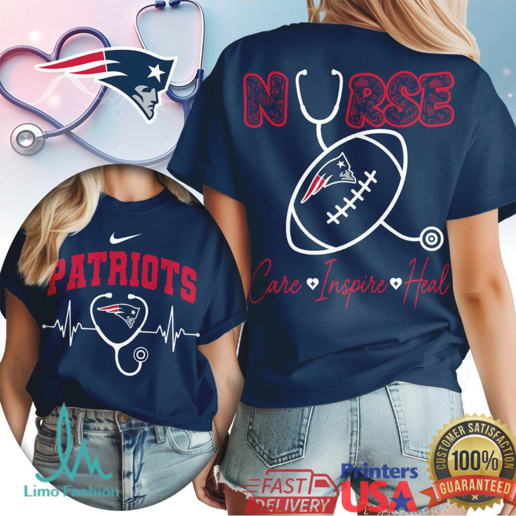 New England Patriots Nurse T Shirt Care Inspire Heal Heartbeat Football Fan - Limotees LLC