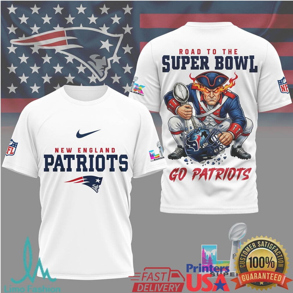 New England Patriots Official Bad Bunny NFL Road To Super Bowl 3D Shirt