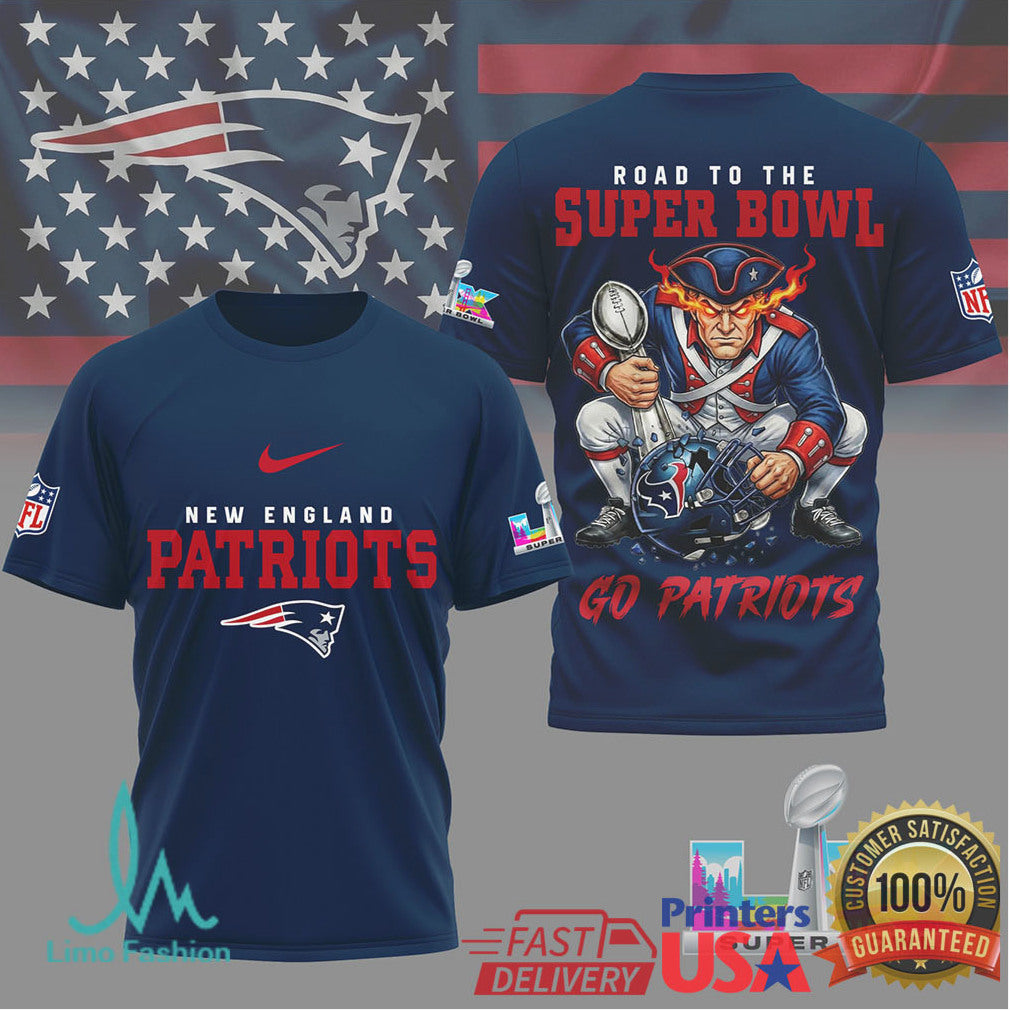 New England Patriots Official Bad Bunny NFL Road To Super Bowl 3D Shirt