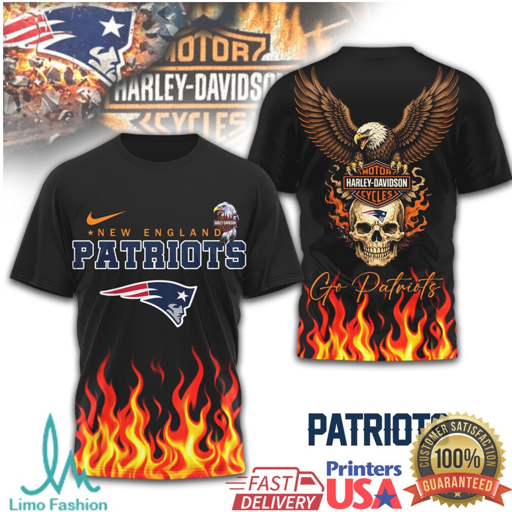 New England Patriots Official NFL Eagle Harley Davidson 3D Shirt - Limotees LLC