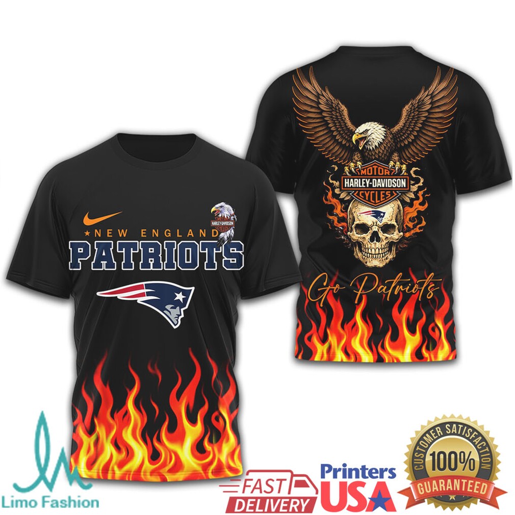 New England Patriots Official NFL Eagle Harley Davidson 3D Shirt - Limotees LLC