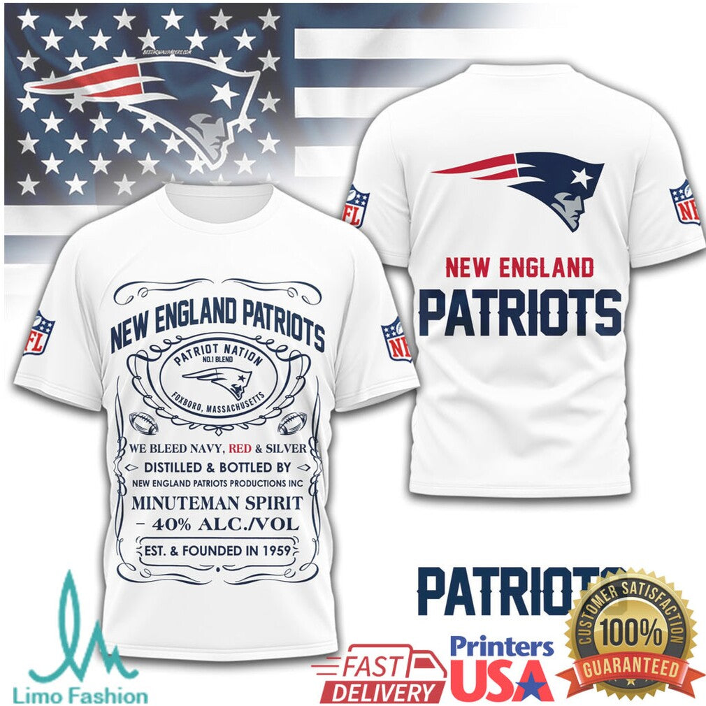 New England Patriots Official NFL Whiskey 3D Shirt - Limotees LLC