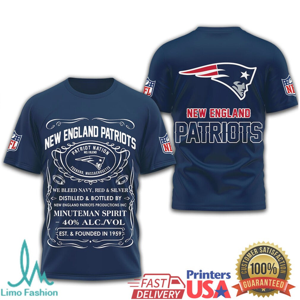 New England Patriots Official NFL Whiskey 3D Shirt - Limotees LLC