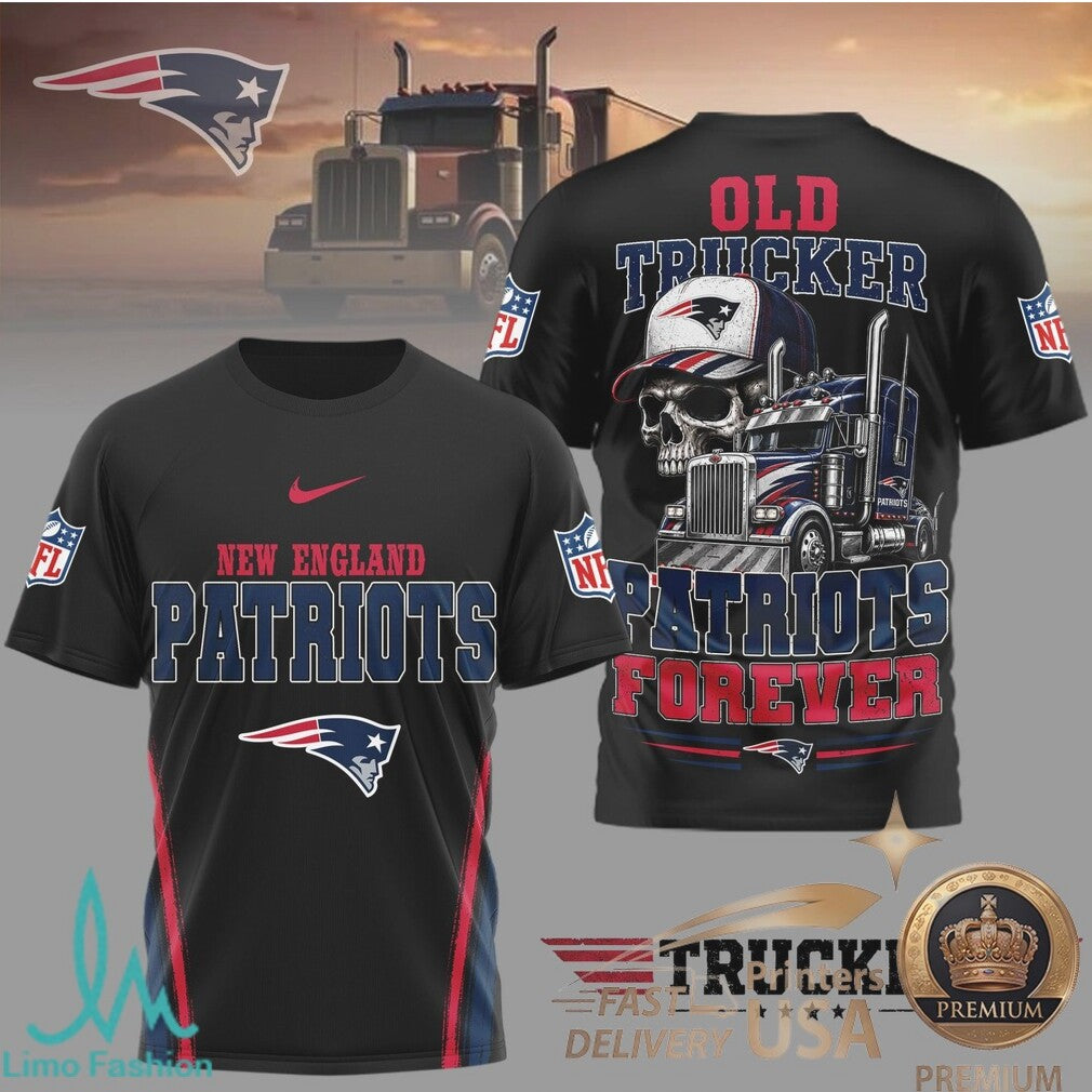 New England Patriots Old Trucker Skull Forever Graphic T Shirt - Limotees LLC