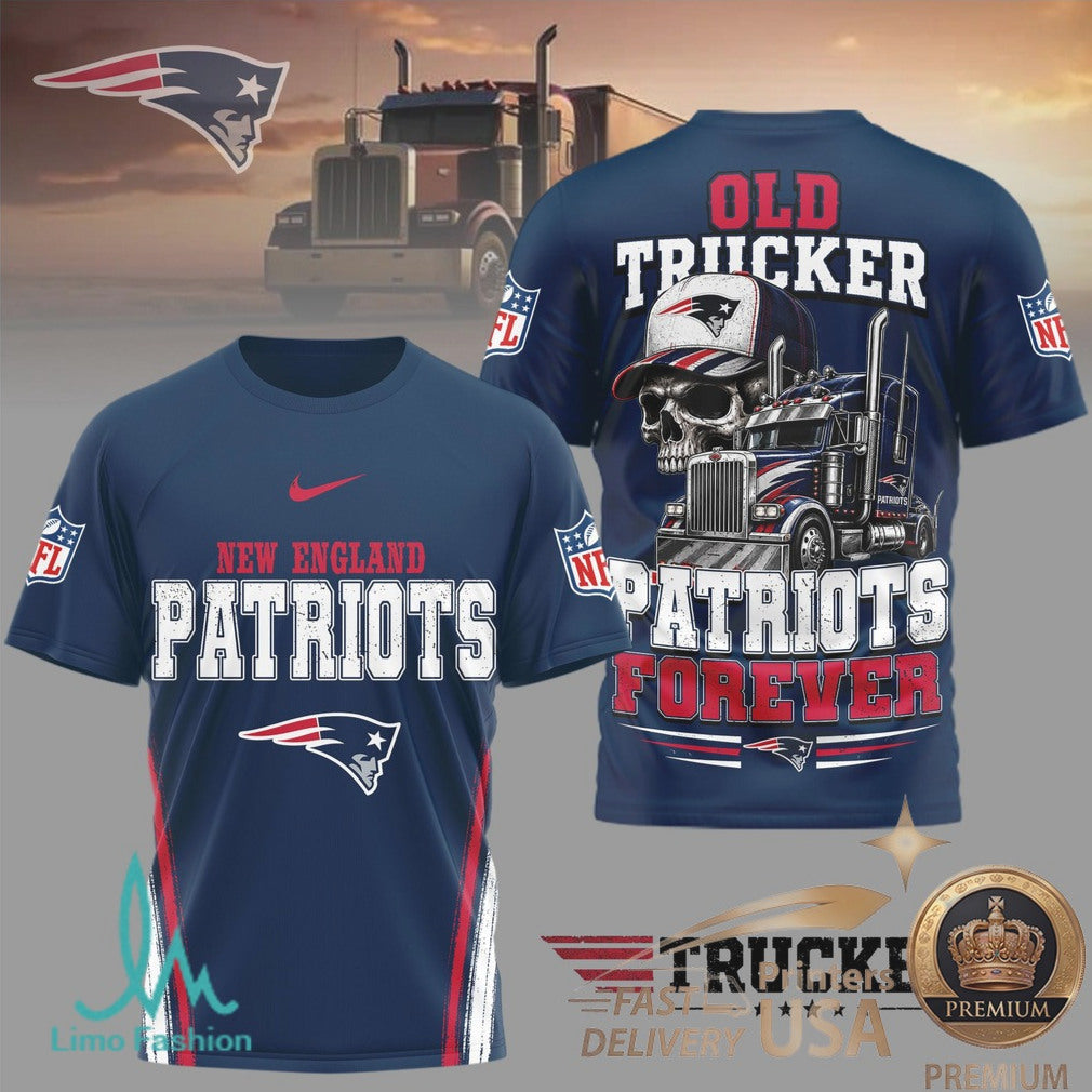 New England Patriots Old Trucker Skull Forever Graphic T Shirt - Limotees LLC