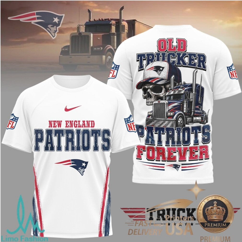 New England Patriots Old Trucker Skull Forever Graphic T Shirt - Limotees LLC