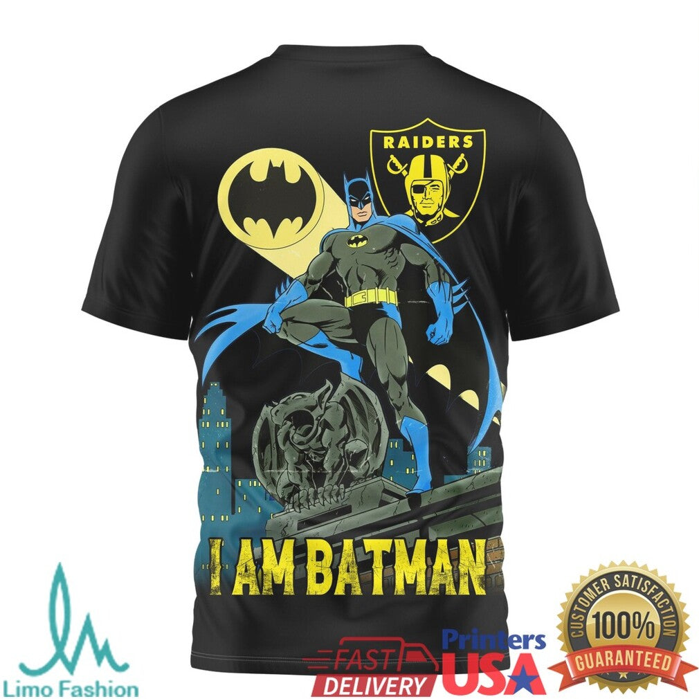 New England Patriots Patriot Day Memorial & Las Vegas Raiders Batman Crossover T Shirt - Limotees LLC