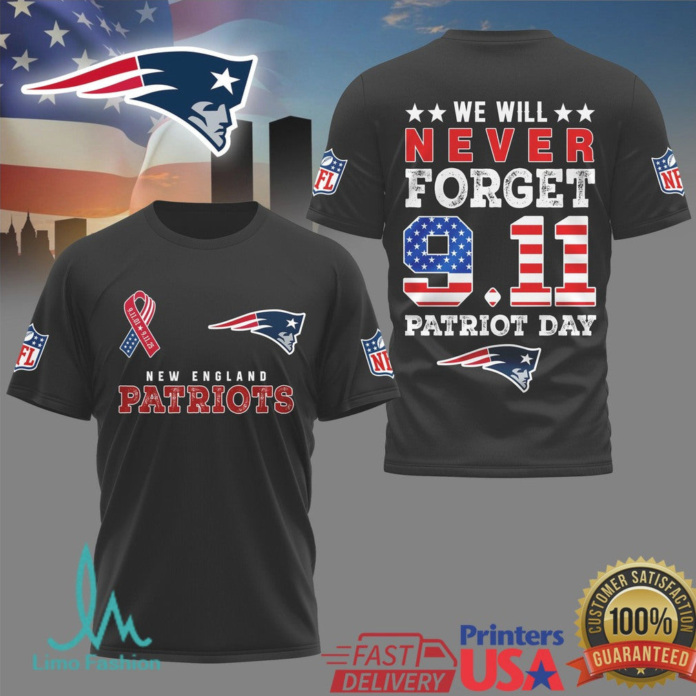New England Patriots Patriot Day Memorial & Las Vegas Raiders Batman Crossover T Shirt - Limotees LLC