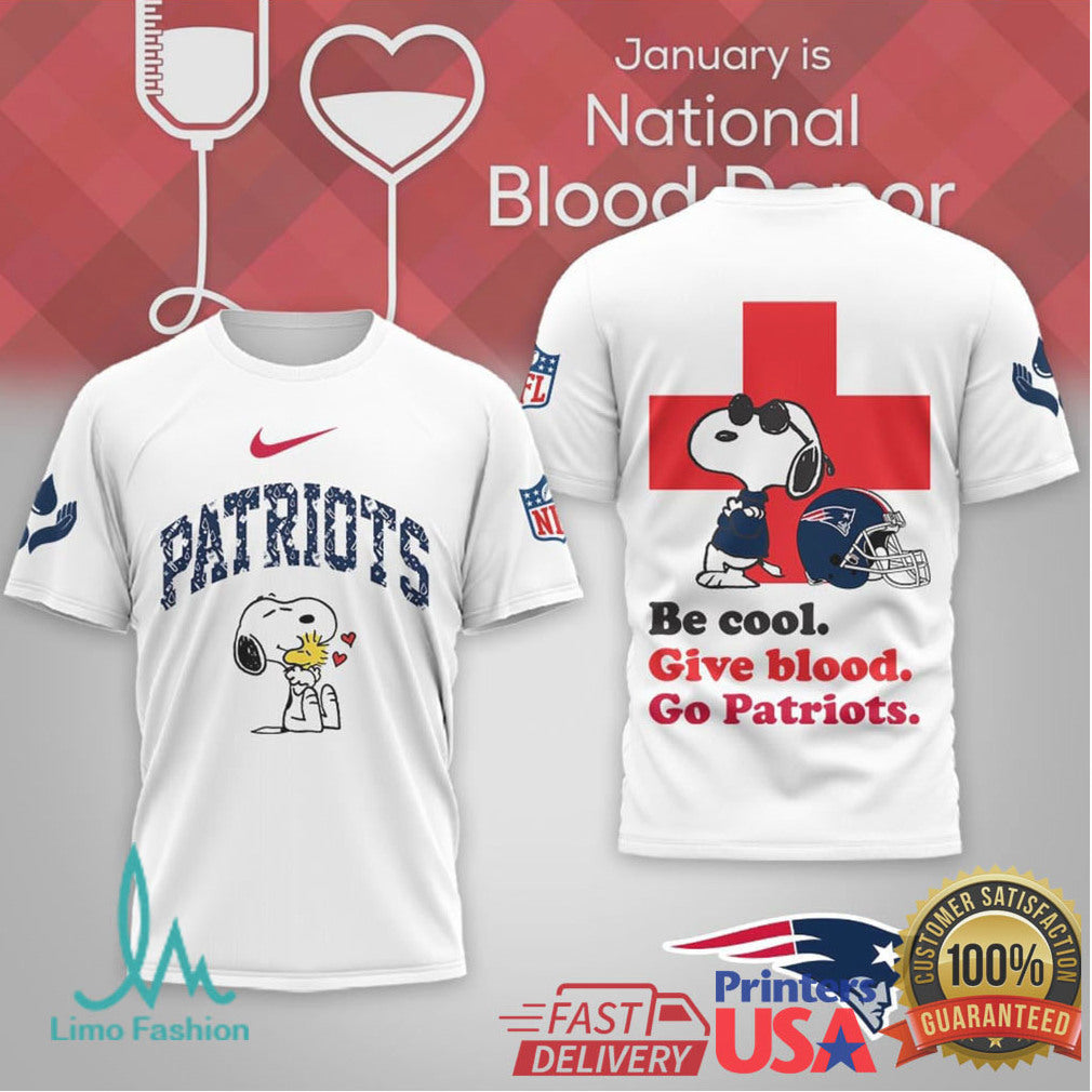 New England Patriots Snoopy “Give Blood” Fan Graphic Tee - Limotees LLC
