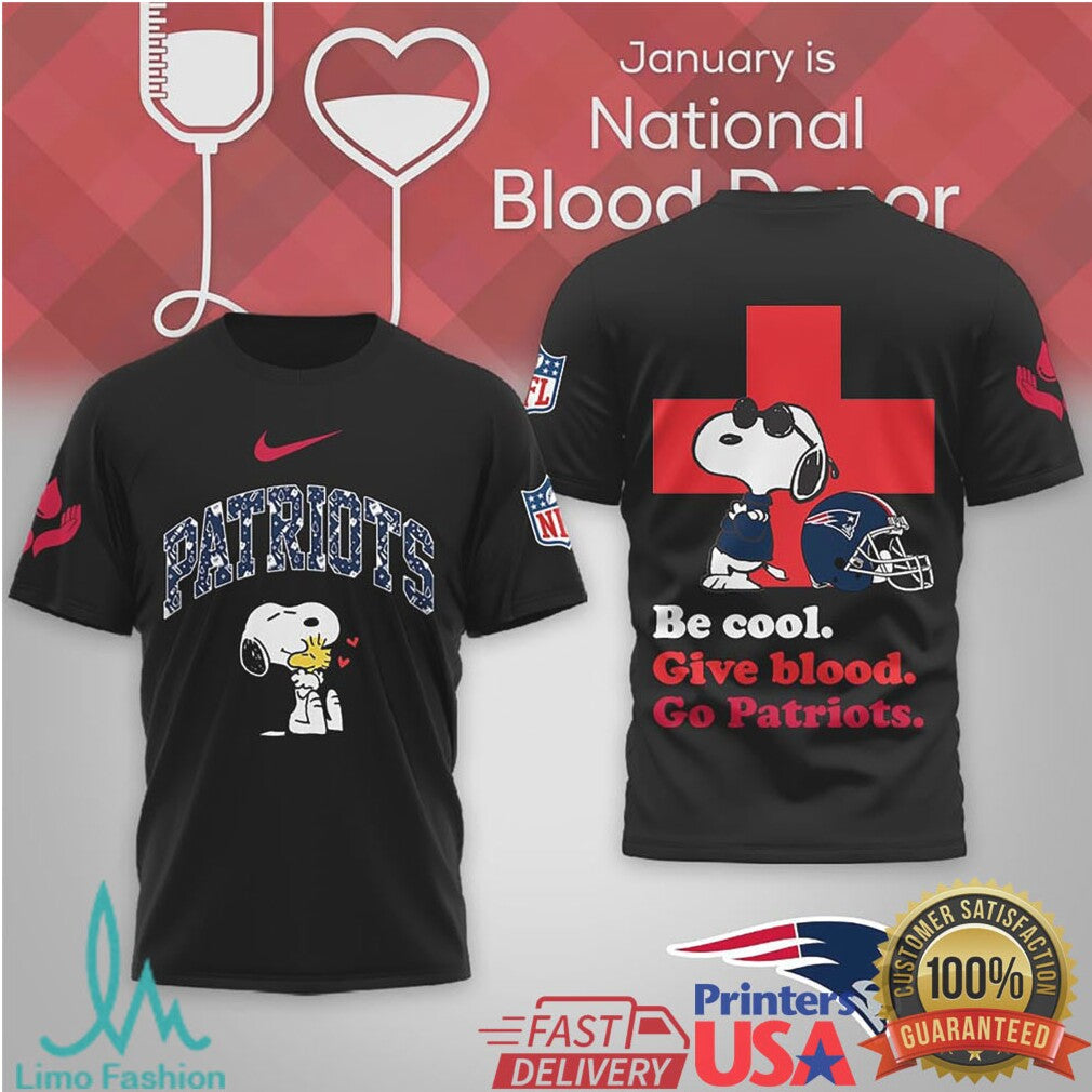 New England Patriots Snoopy “Give Blood” Fan Graphic Tee - Limotees LLC