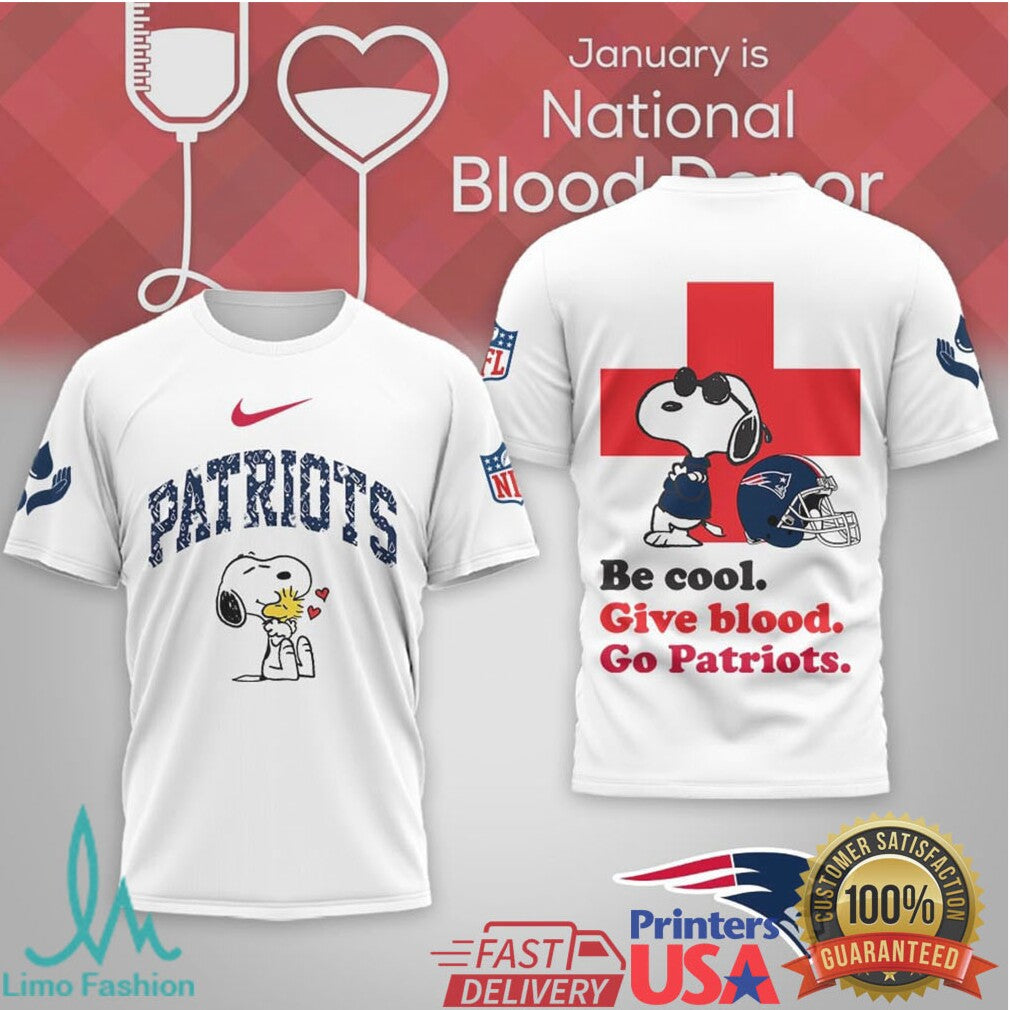 New England Patriots Snoopy “Give Blood” Fan Graphic Tee - Limotees LLC