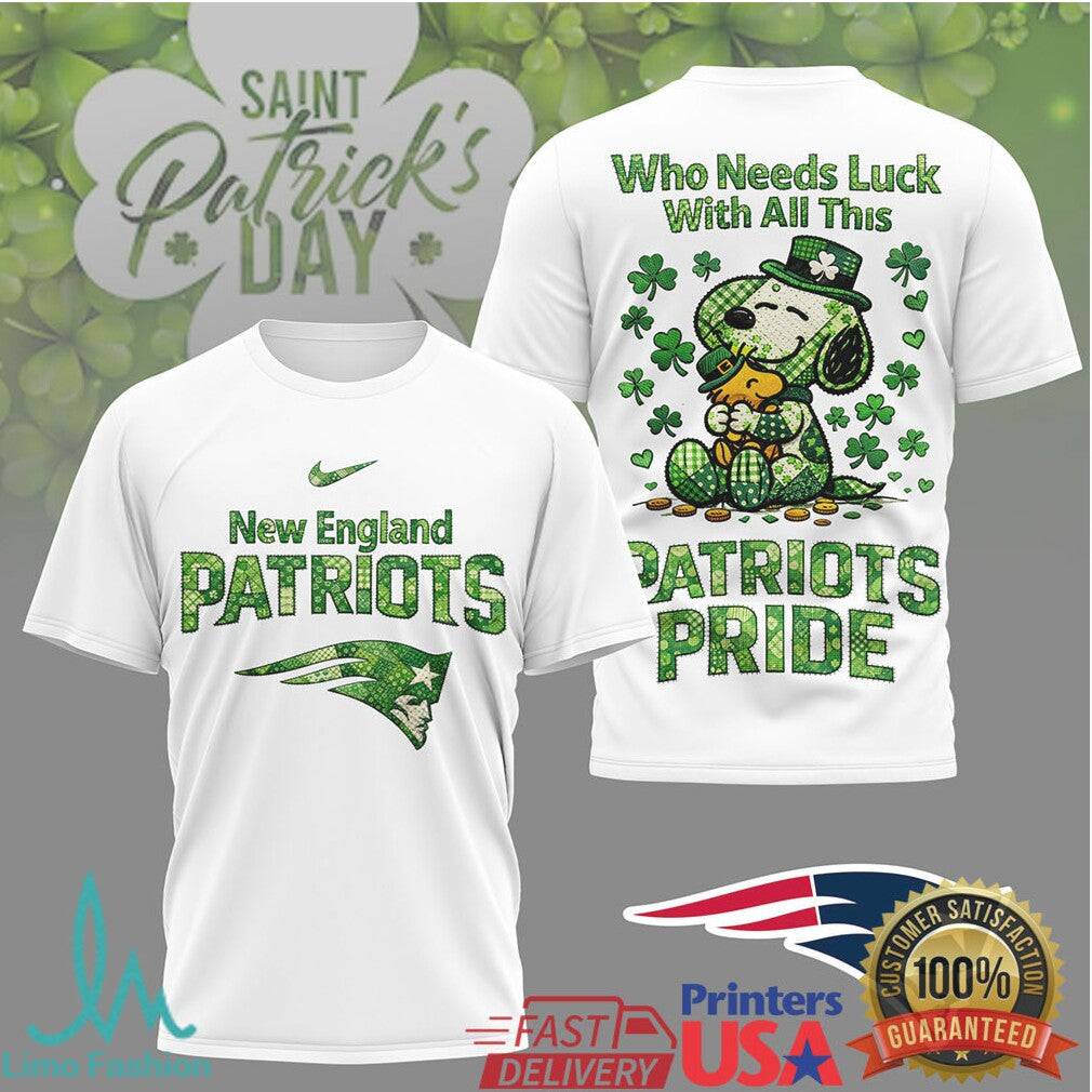 New England Patriots St. Patrick's Day T Shirt Snoopy Lucky Clover Patriots Pride - Limotees LLC