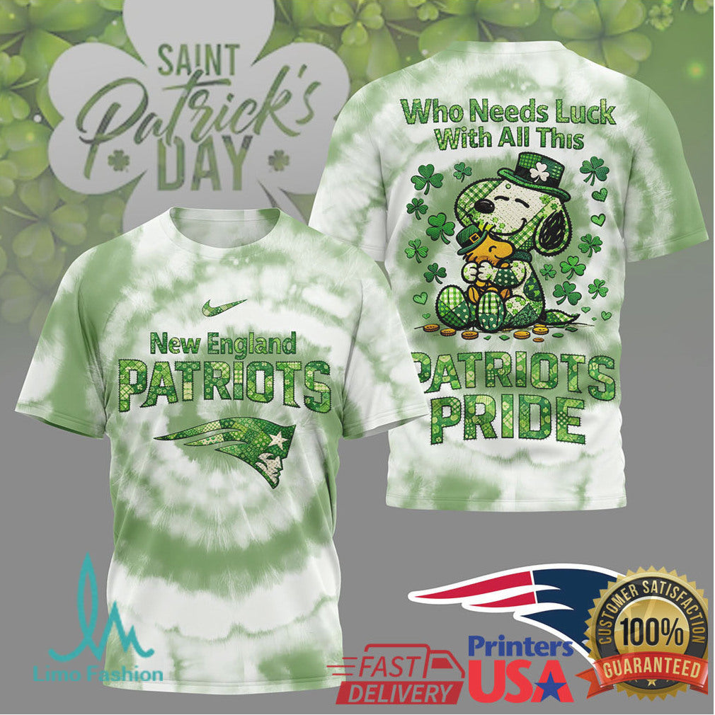New England Patriots St. Patrick's Day T Shirt Snoopy Lucky Clover Patriots Pride - Limotees LLC