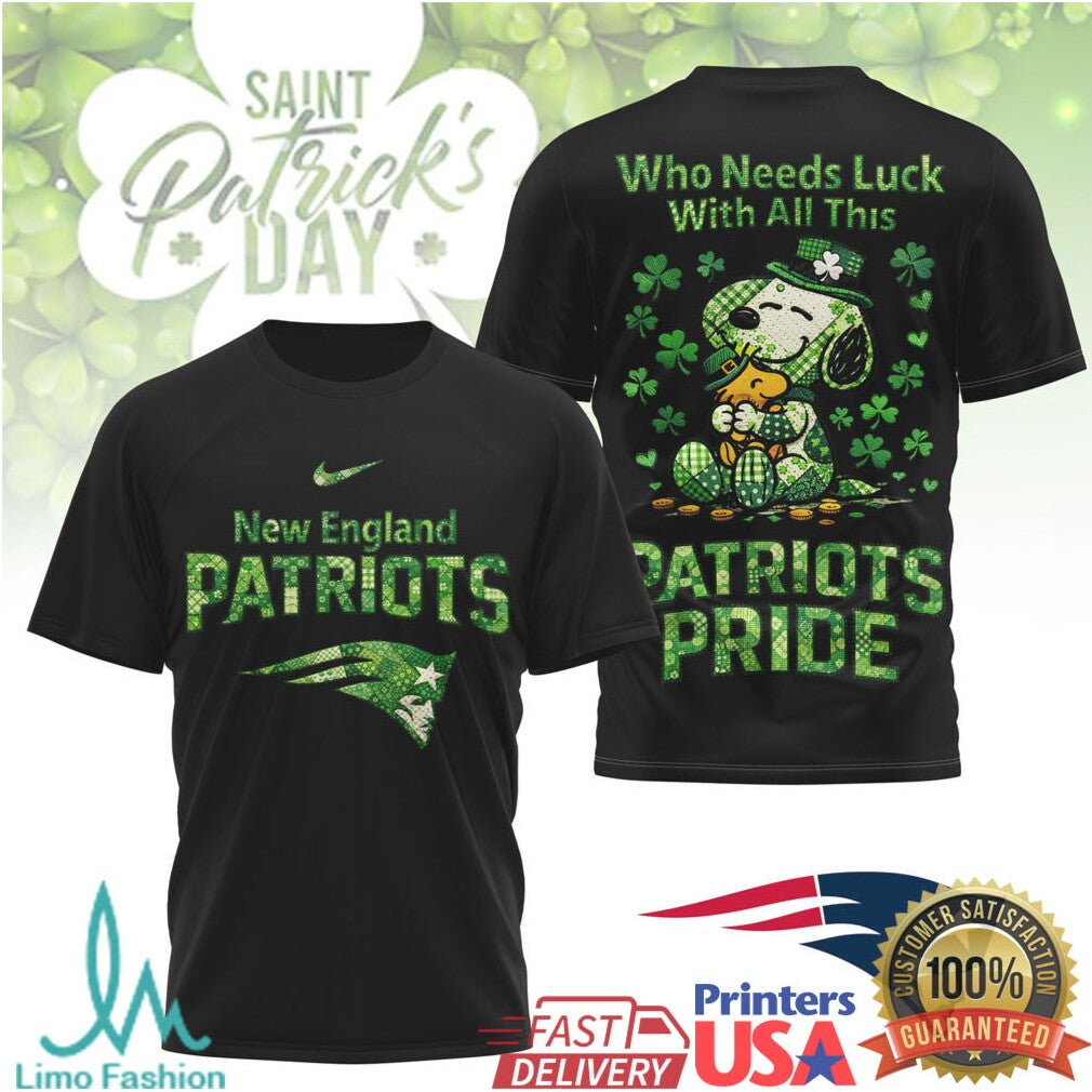 New England Patriots St. Patrick's Day T Shirt Snoopy Lucky Clover Patriots Pride - Limotees LLC
