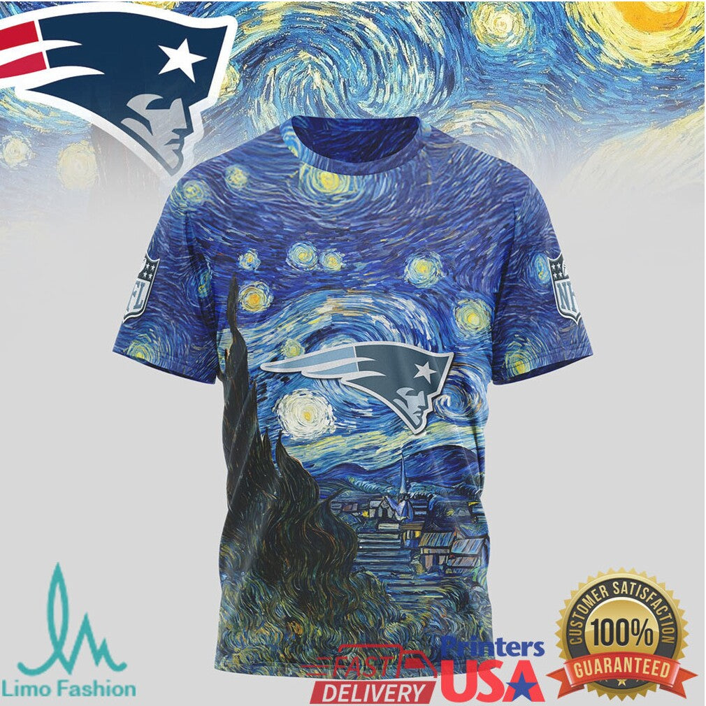 New England Patriots Starry Night Vincent Van Gogh Nfl Tshirt - Limotees LLC