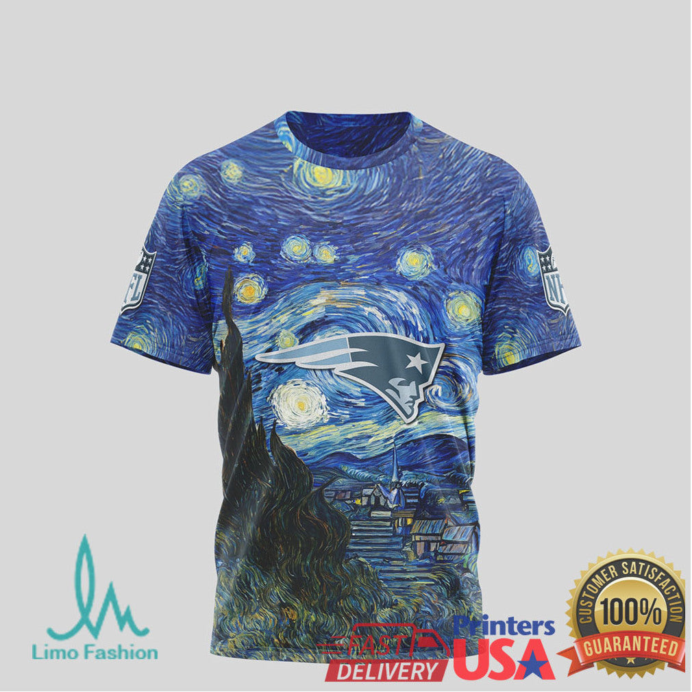 New England Patriots Starry Night Vincent Van Gogh Nfl Tshirt - Limotees LLC