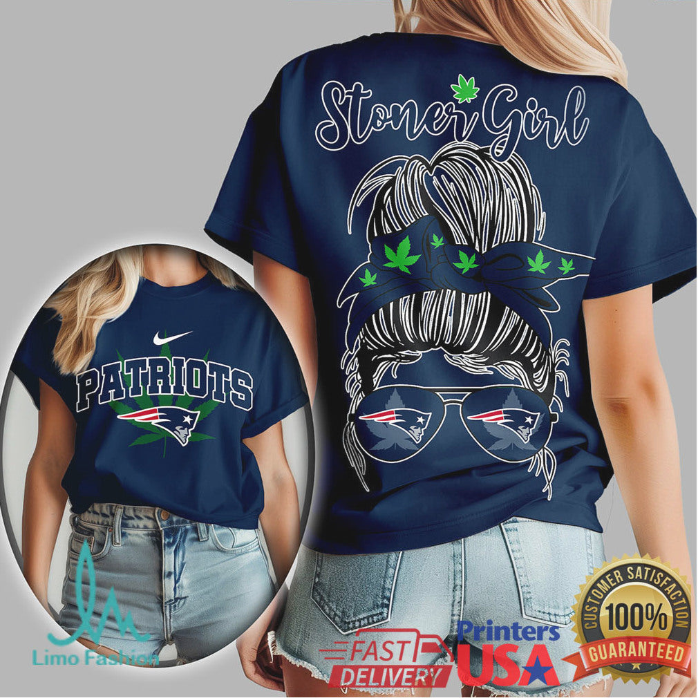 New England Patriots Stoner Girl T Shirt Messy Bun Bandana Design - Limotees LLC