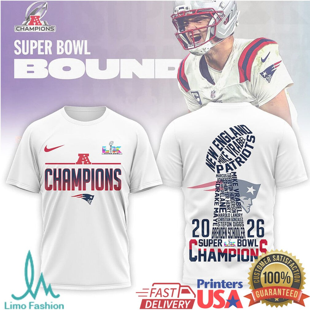 New England Patriots Super Bowl LIX 2026 Champions Roster T Shirt