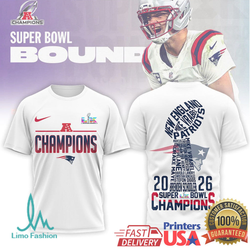 New England Patriots Super Bowl LIX 2026 Champions Roster T Shirt