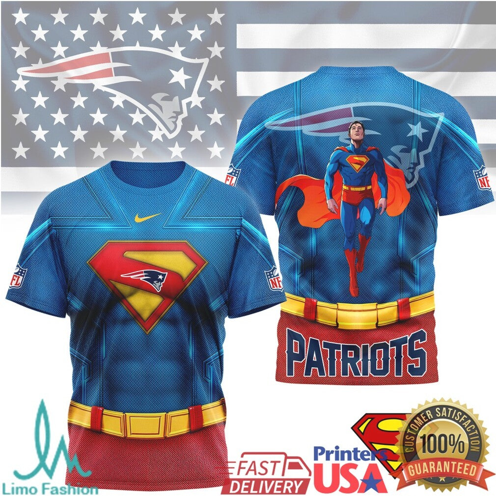 New England Patriots Superman Hero Series 3D Graphic T Shirt NFL Fan Apparel - Limotees LLC