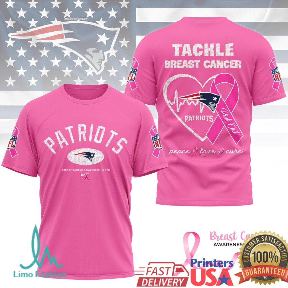 New England Patriots Tackle Breast Cancer Awareness Pink Ribbon T Shirt - Limotees LLC