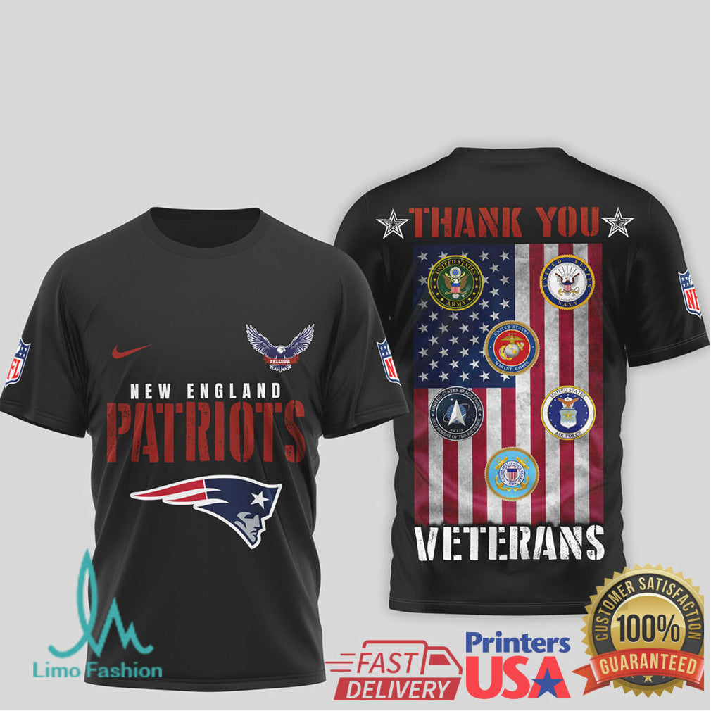 New England Patriots Thank You Veterans Military Appreciation Black T Shirt - Limotees LLC