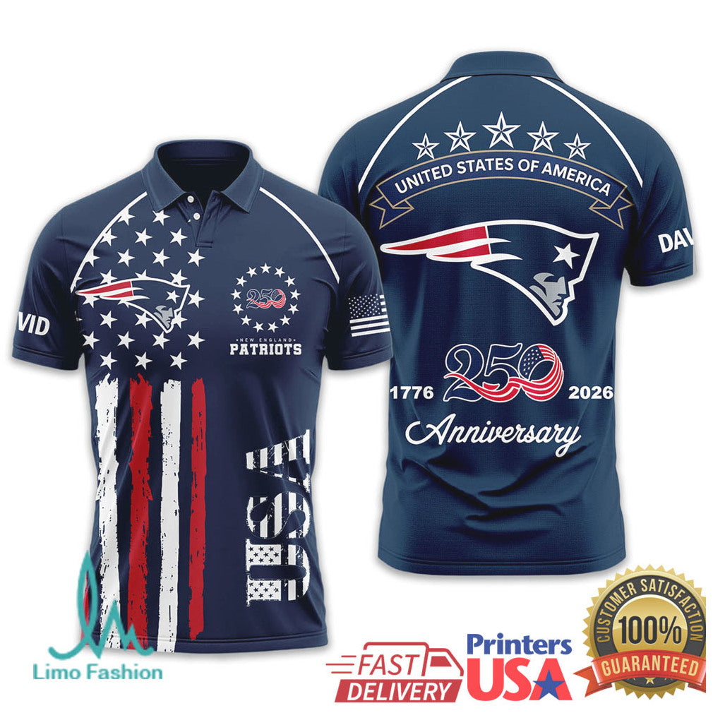 New England Patriots USA 250th Anniversary Custom Name T Shirt - Limotees LLC