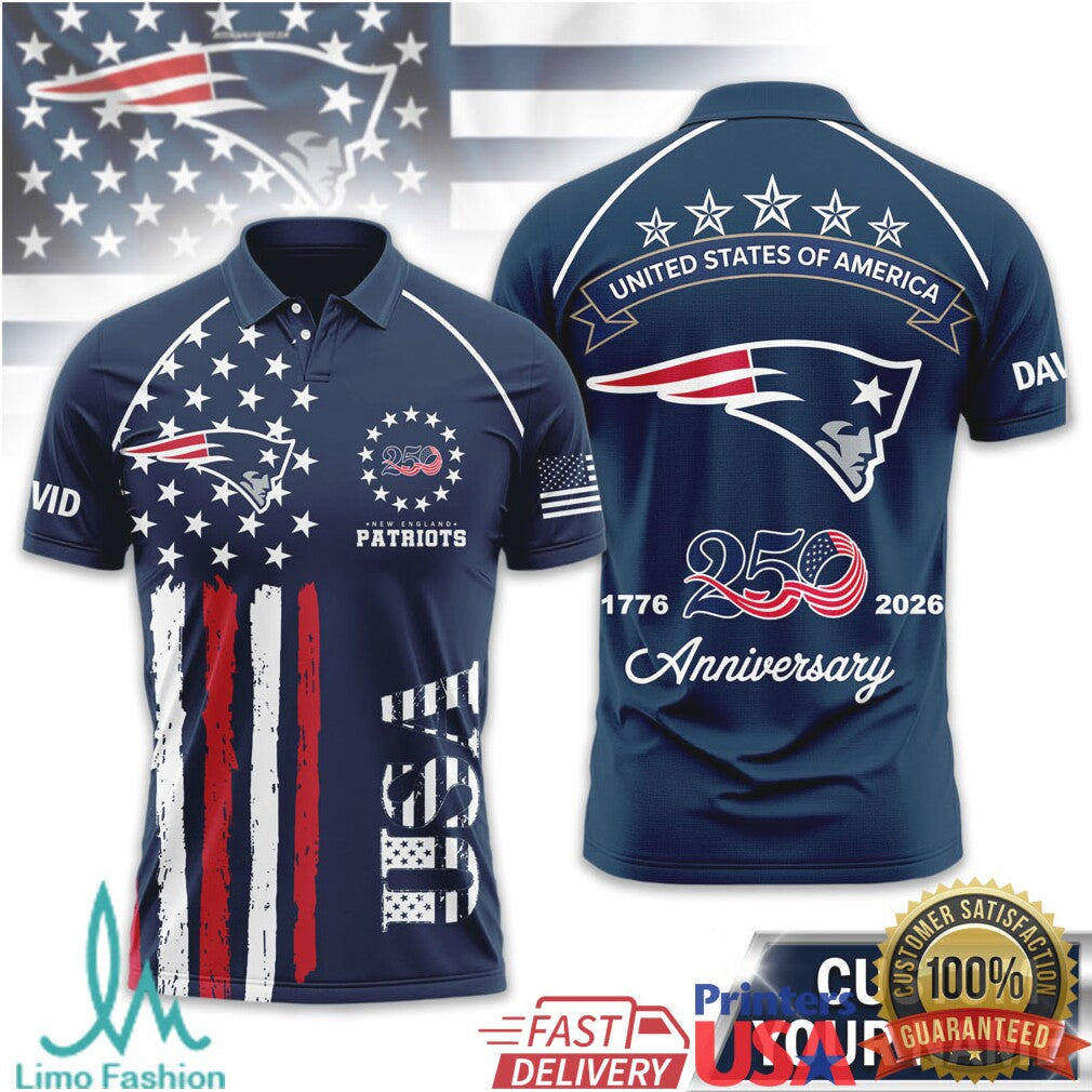 New England Patriots USA 250th Anniversary Custom Name T Shirt - Limotees LLC