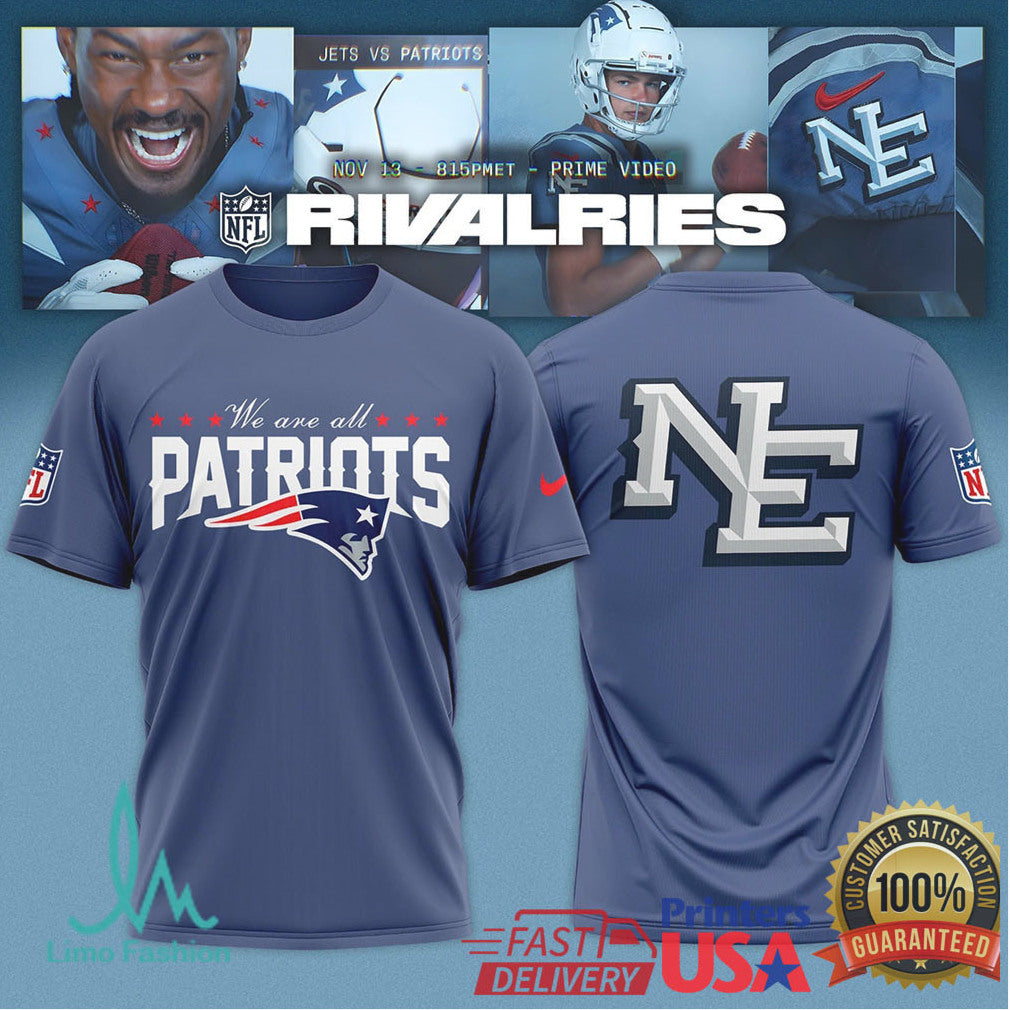 New England Patriots “We Are All Patriots” Varsity Bomber Jacket & Graphic Logo T Shirt - Limotees LLC