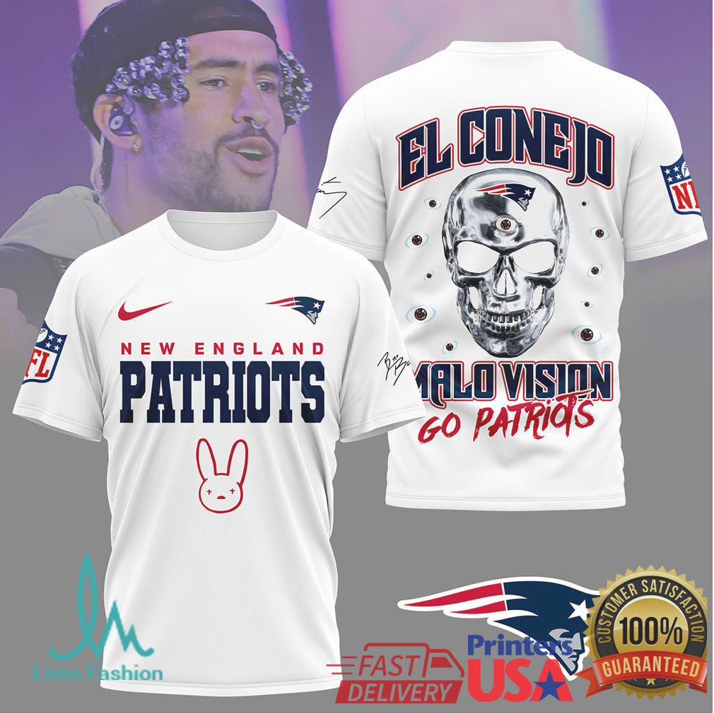 New England Patriots x Bad Bunny El Conejo Malo Vision Fan Tee - Limotees LLC