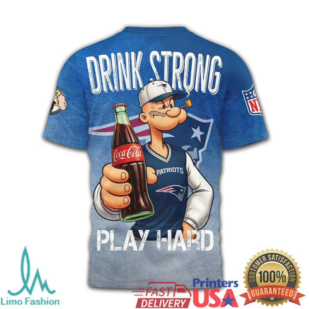 New England Patriots x Coca Cola Popeye “Drink Strong Play Hard” T Shirt - Limotees LLC