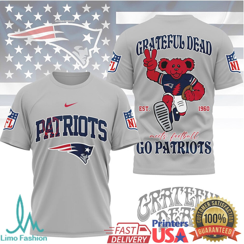 New England Patriots x Grateful Dead Dancing Bear NFL Football T Shirt - Limotees LLC