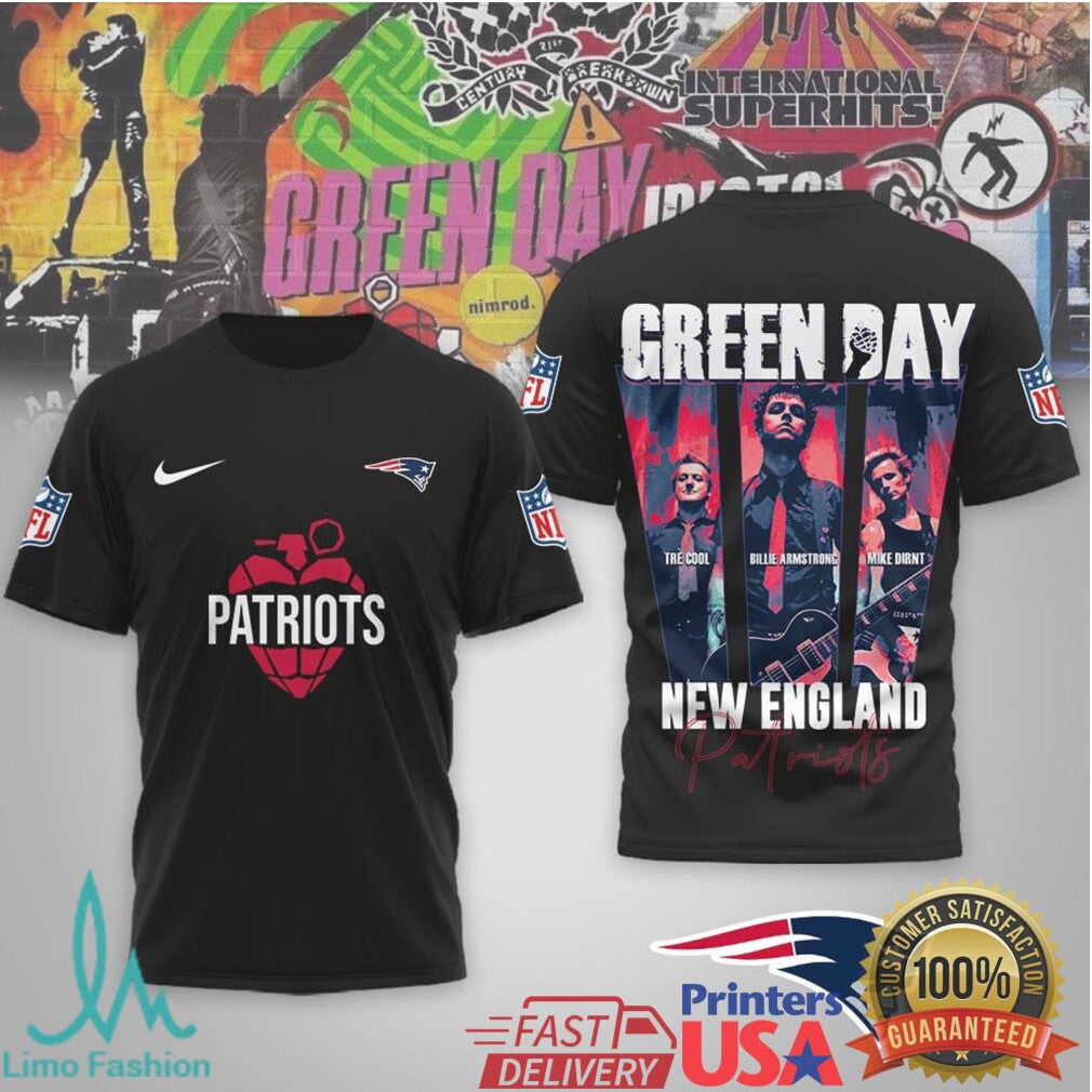 New England Patriots x Green Day Band Portrait Graphic T Shirt - Limotees LLC