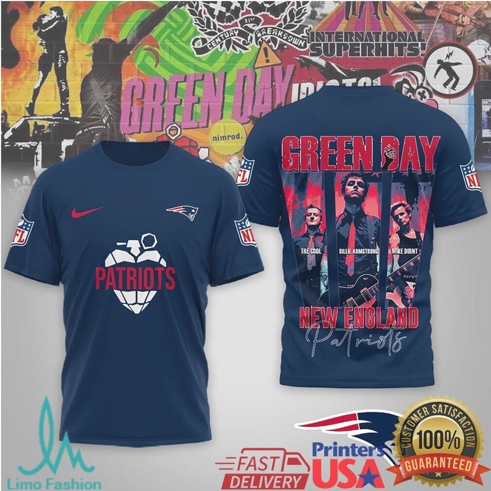 New England Patriots x Green Day Band Portrait Graphic T Shirt - Limotees LLC